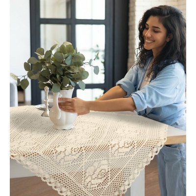 Eurofirany Boho ažúrový obrus ROSALY natura Bavlna/PES 85x85 cm