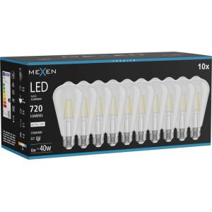Mexen Vintis 10x LED филамент крушка E27, ST64, 6W, Неутрална - 4000K, 720 lm, прозрачен (L152-E27-0640-00x10)