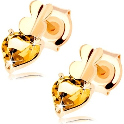 Šperky Eshop Náušnice ze žlutého 14K zlata se třemi srdci a citrínem S3GG89.35