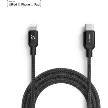 ADAM elements PeAk II Lightning to USB-C Cable - MFI сертифициран USB-C към Lightning кабел за Apple устройства с Lightning порт (120 см) (черен)