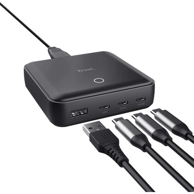 Trust Зарядно устройство за телефони Trust - Maxo (4 порта; 100 W; USB + 3x USB-C; черно) 25242 (25242)