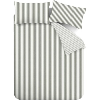 Catherine Lansfield Зелено двойно удължено фланелено спално бельо 230x220 cm Stripe - Catherine Lansfield (BD/57778/W/KQS/GR)
