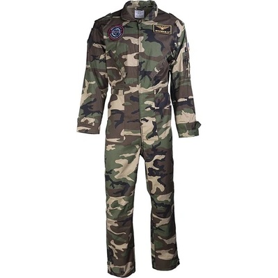 Mil-tec Flight overal detská kombinéza s nášivkami, woodland