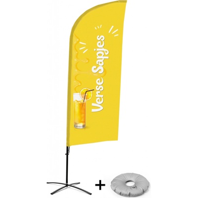 Jansen Display Kompletní sada reklamní vlajky ve tvaru křídla, Čerstvý džus, holandsky Křížová Základna, 1273 x 3030 mm