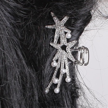 Сребриста шнола за коса със звезди, камъчета и перли