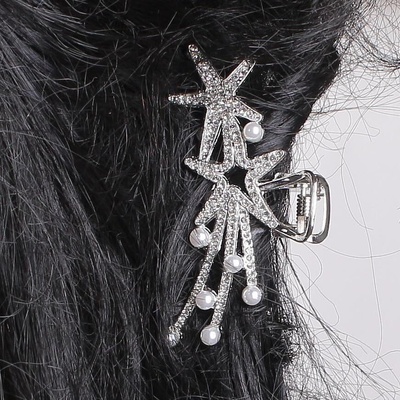 Сребриста шнола за коса със звезди, камъчета и перли