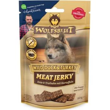 Wolfsblut Meat Jerky WILD Duck Turkey - Лакомство за куче със сушено патешко и пуешко месо, Германия - 80 гр - WB785636