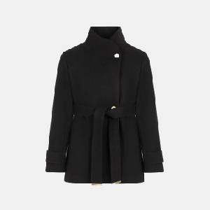 Biba Womens Bobby Belted Long Sleeve Hip Length Pea Coat - Black