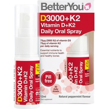 BetterYou Vitamin D 3000 IU + K2 Daily Oral Spray, Orální sprej, 12 ml