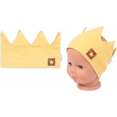 Baby Nellys Hand Made jarná dvojvrstvová bavlnená čelenka korunka horčicová