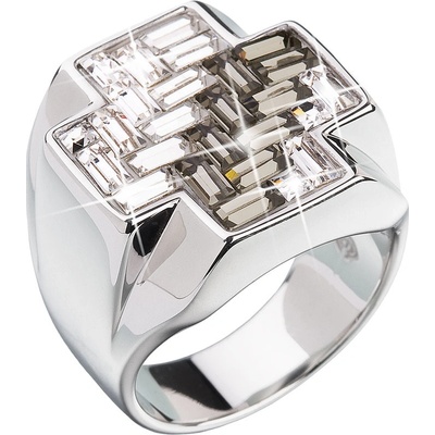 Evolution Group Stříbrný prsten s krystaly černý kříž 35811.3