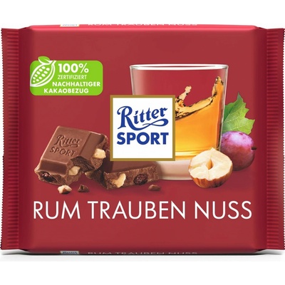 Ritter Sport mliečna čokoláda s rumom, hrozienkami a orieškami 100 g