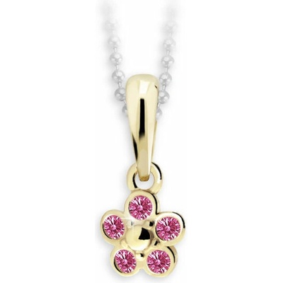 Danfil Detský prívesok flowers C2744 žlté zlato s kamienkami Tcf Red