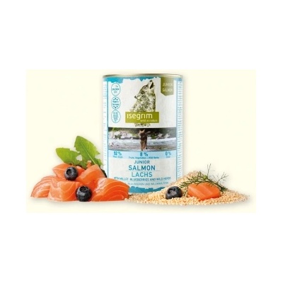 isegrim - Висококачествена консервирана храна за подрастващи кучета от 6 до 12 месеца, със сьомга и боровинки, 800 гр