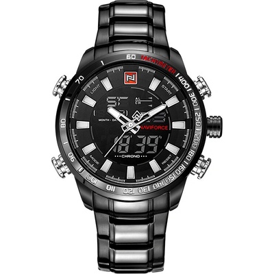 Naviforce Мъжки часовник NaviForce Isatis, Неръждаема стомана, Хронограф, Кварцов, Черен/Бял (NAVIFORCE-9093-BLACK-WHITE)