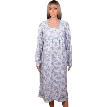 Ватирана макси нощница с дълъг ръкав на сини цветя