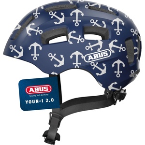 ABUS Youn-I 2.0 bicycle helmet - with light for children, teenagers and young adults - for girls and boys - blue with anchor pattern, size S - 63814 (63814)