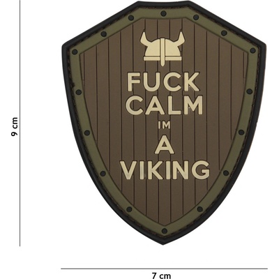 Gumová nášivka 101 Inc nápis Fuck Calm im a Viking - olivová