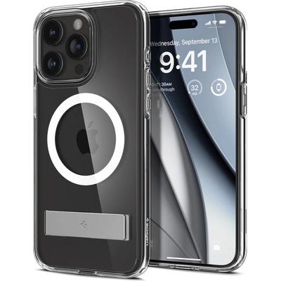 Spigen Кейс Spigen Ultra Hybrid S MagSafe за iPhone 15 Pro, със стойка, прозрачен (8809896750530)