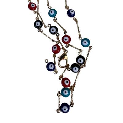 Тънък златист колан с мъниста - Синьо око