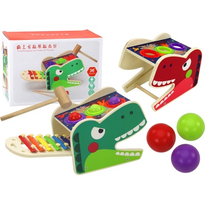 Mamido červený dinosaur s kladívkem a xylofonem 2v1