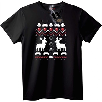 NOONEBRAND Тениска Коледен Череп с Елен - L, Black