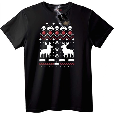 NOONEBRAND Тениска Коледен Череп с Елен - L, Black