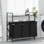 vidaXL Кош за пране с 3 отделения и рафтове, сив, цвят Сонома (859083)