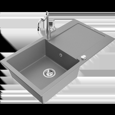 Leo мивка от гранит с една камера с отцедник и кухненски смесител Carla, сив - 6501-71-670700-00 (6501-71-670700-00)