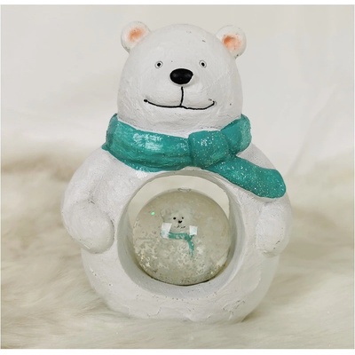 Vianočná postavička medvedik so zasneženou guľou