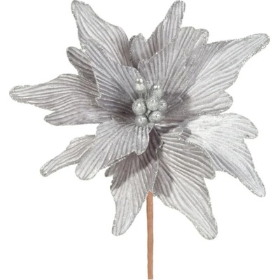EUROFIRANY Zamatový kvet strieborný 32x15 cm