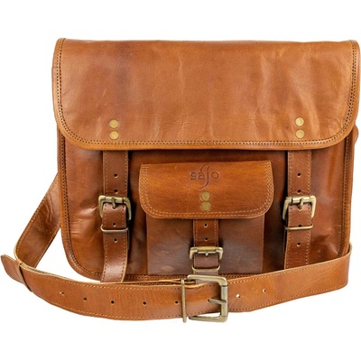 Crossbody brašna z kozí kůže AŠVINI hnědá s nastavitelným popruhem zapínání na sponu