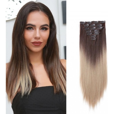 Vlasy clip in 7 pásů - blond ombré vlasové příčesky rovné 40 cm