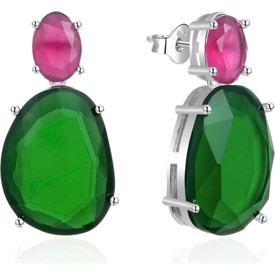 AGATO Stylové visací stříbrné náušnice s barevným sklem AGT-E015PC