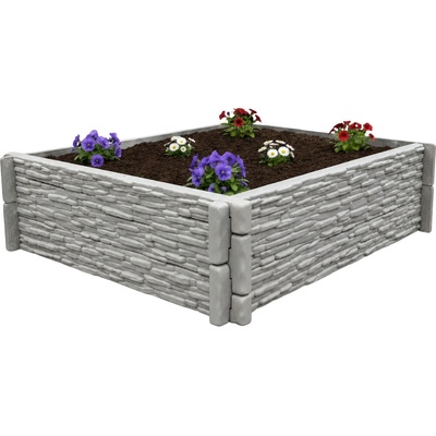 Báča Beton Betonový vyvýšený záhon - štípaný kámen 200 x 200 x 25 cm, Přírodní šedá