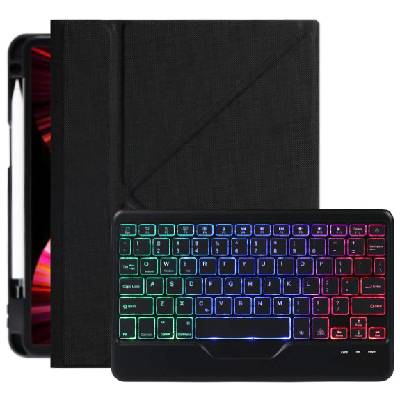 Калъф със цветна подсветка на клавиатура и място за Apple Pencil за iPad Air 4 (2020) / Air 5 (2022) / Pro 11" (2018-2022) - черно (58404)