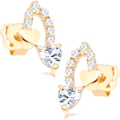 Šperky Eshop - Zlaté 14K náušnice dvě srdce v segmentu zrnka S2GG102.12