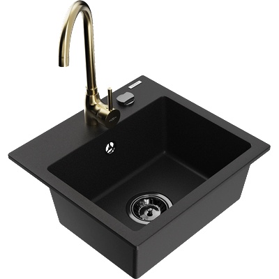 Mexen Milo гранитна мивка с 1 отделение и кухненски смесител Telma, черен - 6505-77-670200-50-B (6505-77-670200-50-B)