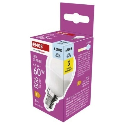 Emos ZQ1E44 LED žárovka Classic Mini Globe E14 6,5 W 60 W 806 lm studená bílá
