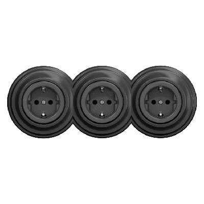 - Тройна ретро електрическа розетка за дома с рамка SCHUKO 230 V, антрацит (KA0045B)