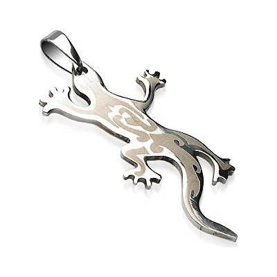 Šperky eshop Přívěsek z oceli 316L plazící se ještěrka nepravidelný matný vzor G4.19