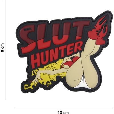 Gumená nášivka 101 Inc nápis Slut Hunter - červená