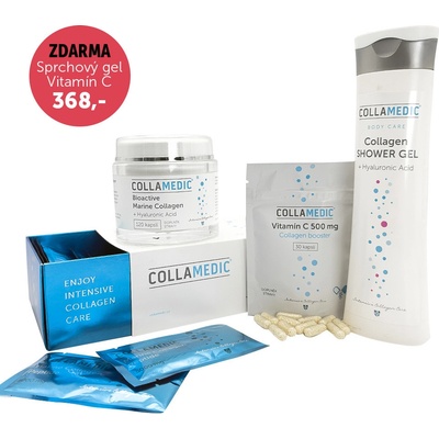 Collamedic set kolagen nápoj 5000 mg 30 ks + kapsle s kyselinou hyaluronovou 120 ks + sprchový gel, 300 ml
