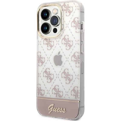 GUESS Peony Glitter Script Logo Case - дизайнерски кейс с висока защита за iPhone 14 Pro Max (розов)