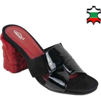 Image 1 of Български обувки Дамски чехли от естествена кожа велур и лак с ток с косъм