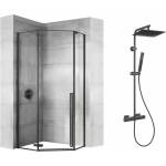 Rea Комплект душ кабина Rea Diamond черна 90x90 и душ колона Invena Svart черна (5902557345212+AU-85-004-X)
