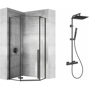 Rea Комплект душ кабина Rea Diamond черна 90x90 и душ колона Invena Svart черна (5902557345212+AU-85-004-X)
