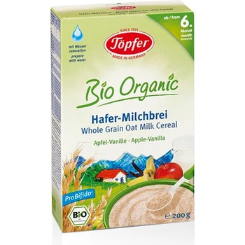 Image 1 of Topfer МЛЕЧНА БИО КАША С ПЪЛНОЗЪРНЕСТ ОВЕС, ЯБЪЛКА И ВАНИЛИЯ 6 месец 200 гр