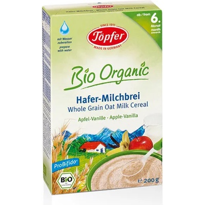 Topfer МЛЕЧНА БИО КАША С ПЪЛНОЗЪРНЕСТ ОВЕС, ЯБЪЛКА И ВАНИЛИЯ 6 месец 200 гр