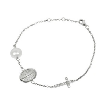 Náramek JwL Jewellery stříbrný s perlou a zirkony JL0201
